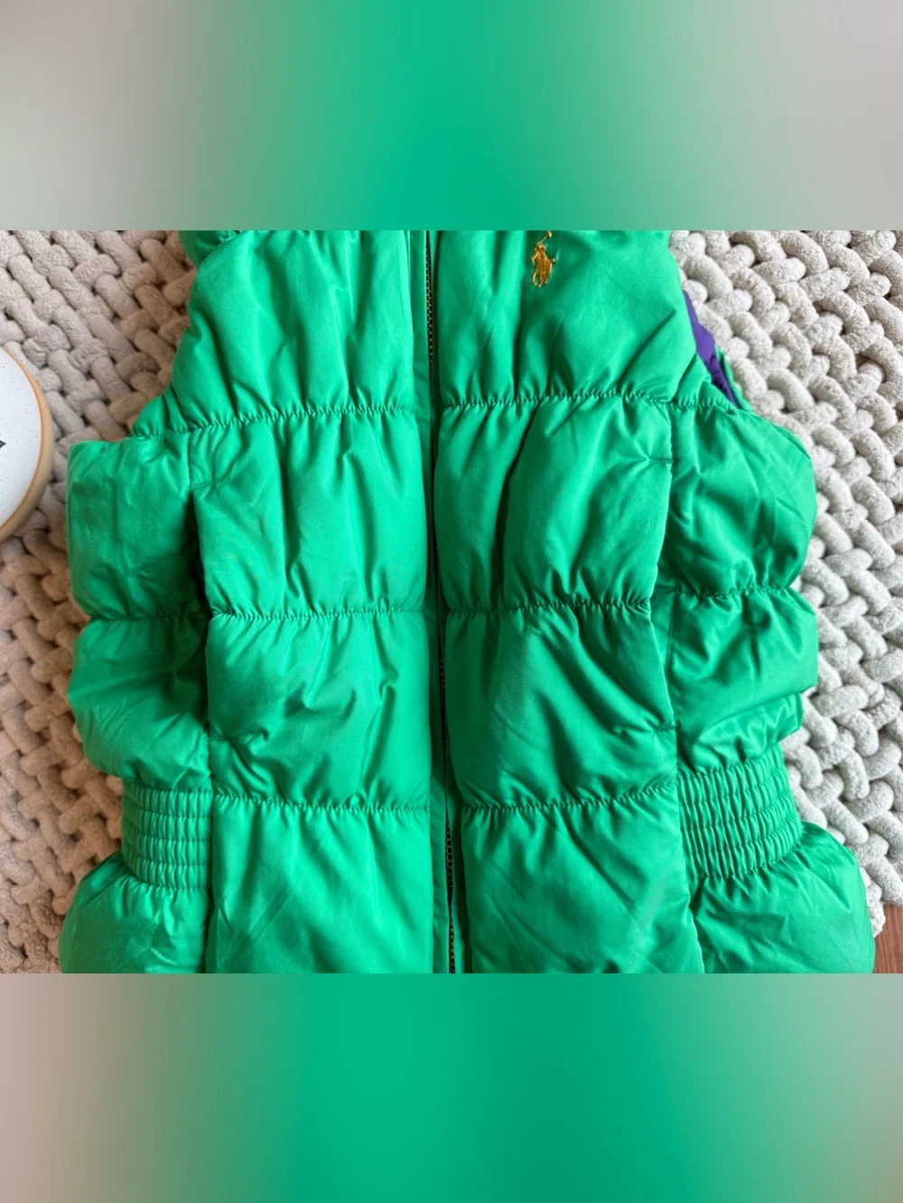 Ralph Lauren | Kids Pony Logo Down Reversible Puffer Vest Green and Purple | 4T